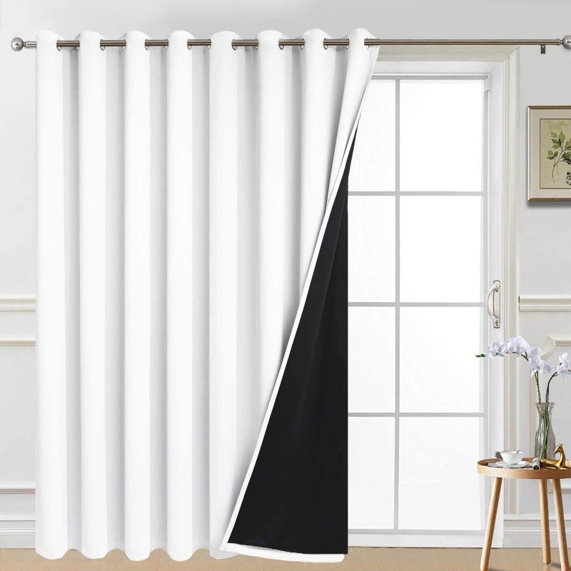 Yakamok Extra Wide Blackout Full Shading Curtains for Patio Door, Thermal Backing Sliding Glass Door Drape, Privacy Assured Window Treatment, Room Divider Curtains,Pure White, W100 x L84, 1 Panel - Image 1